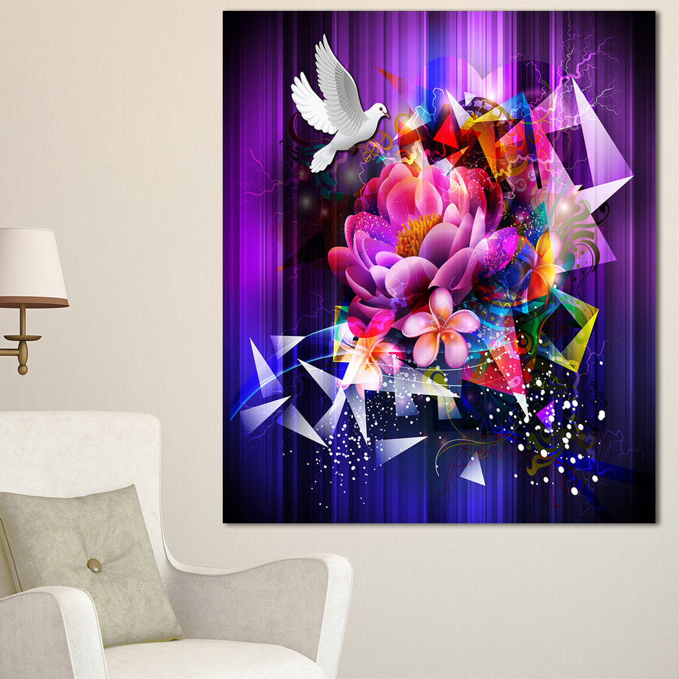 Abstract Floral Design with Dove, Floral Canvas Art print, 30"x40"