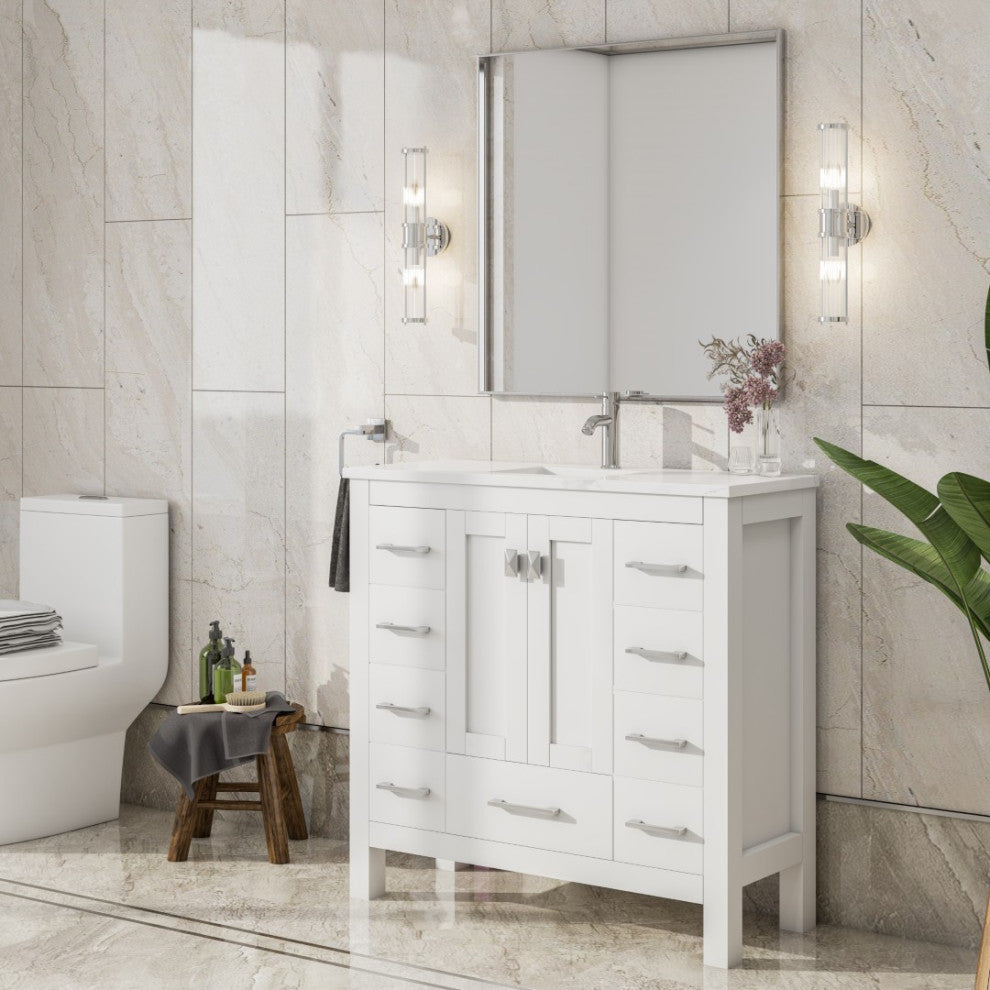 Eviva Vista 30" x 30" Square Brushed Nickel Metal Framed Mirror