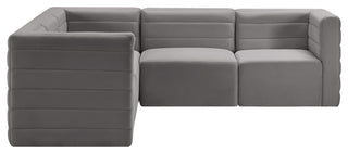 Quincy Velvet Upholstered 5-Piece L-Shaped Modular Sectional, Grey