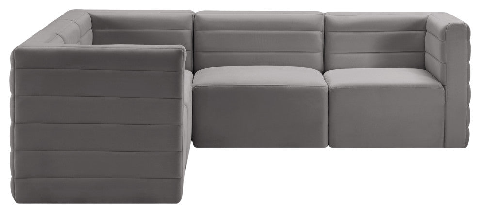 Quincy Velvet Upholstered 5-Piece L-Shaped Modular Sectional, Grey
