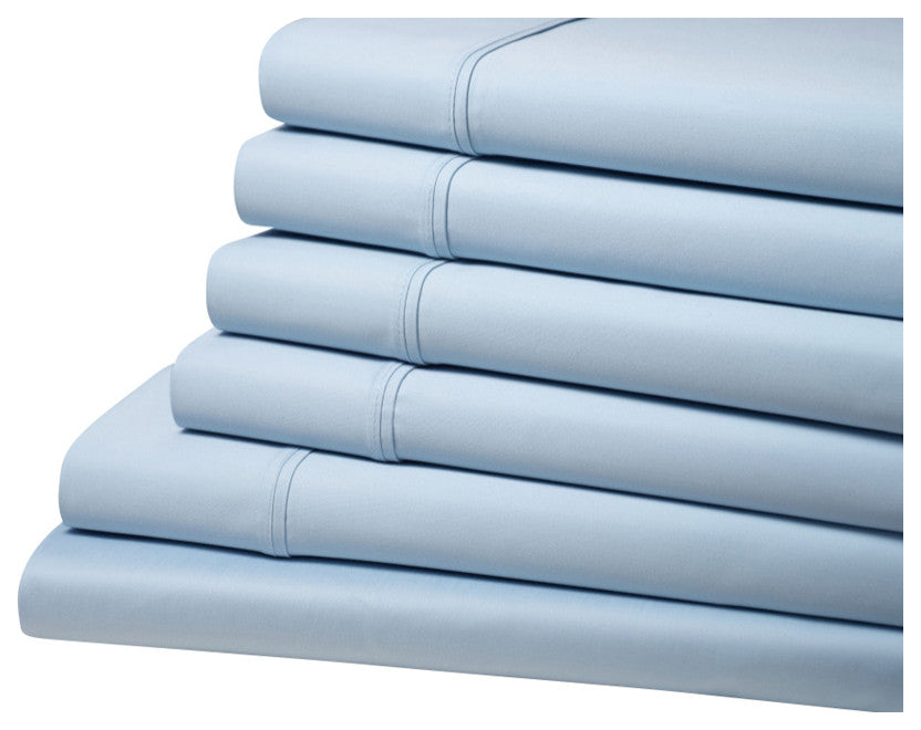 Kathy Ireland 1500TC Bamboo Cotton 6 Piece Sheet Set, Sky Blue, Queen