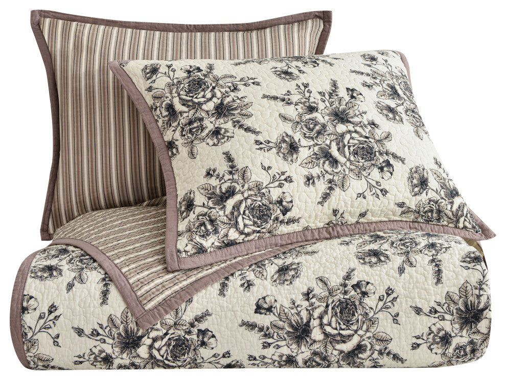 Lyla Reversible Floral Print Quilt Set, 3 Piece, King