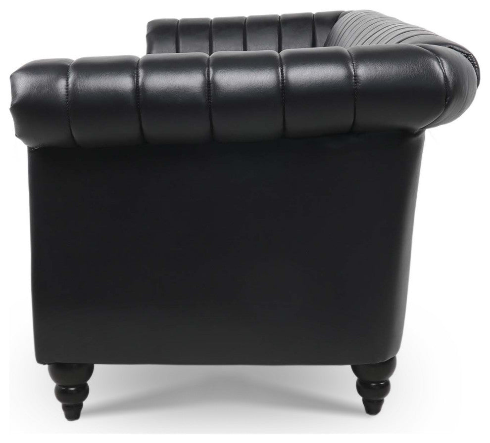 83" Faux leather Rolled Arm Sofa with Nailhead Trim, Black, 83'' X 33''