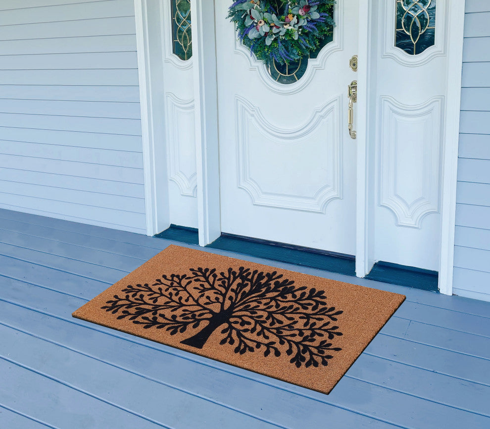 A1HC Natural Coir, Tree of life, Flock Doormat, 24"x39"