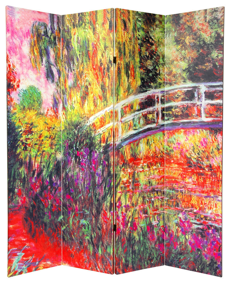 6' Tall Double Sided Works of Monet Canvas Room Divider 4 Panel