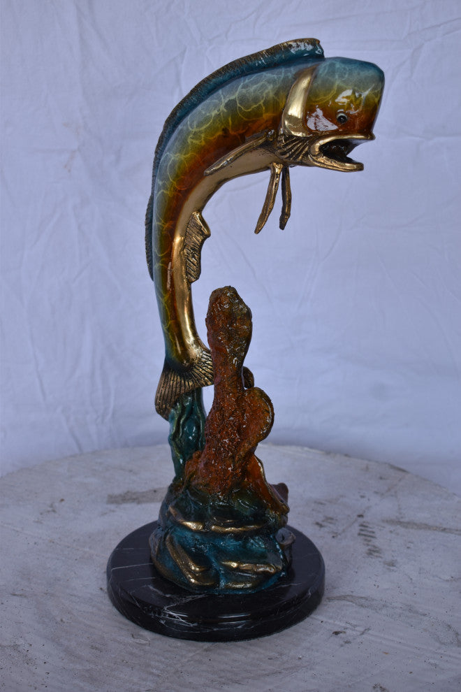 Dorado or Mahi Mahi With Coral Bronze Statue Size: 5"L x 10"W x 19"H