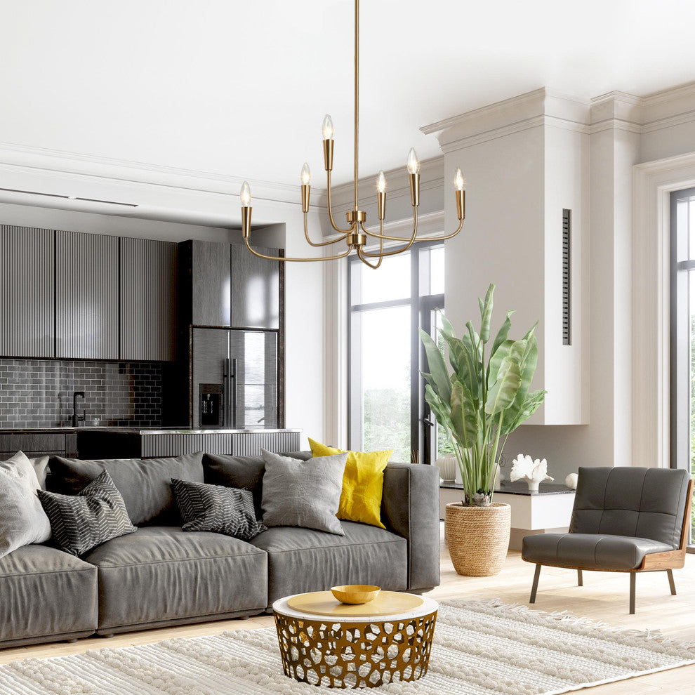 LNC 6-Light Polished Gold Candle Modern/Contemporary LED Indoor Chandelier