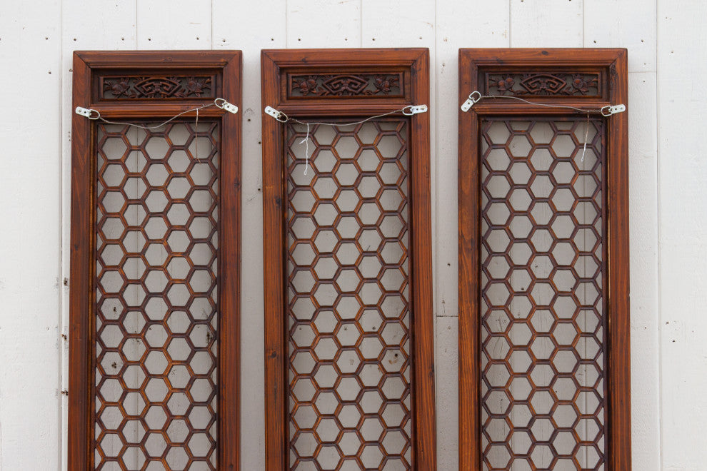 Set of 3 Mid-Century Honeycomb Chinese Panels