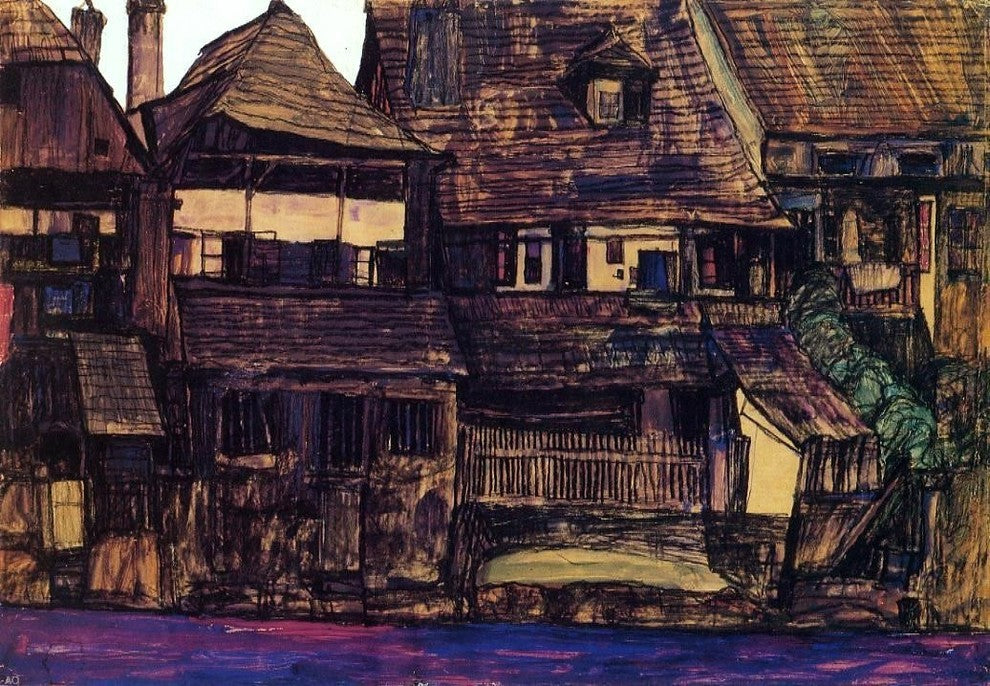 Egon Schiele Houses on the Moldau- Krumau, 18"x27" Wall Decal