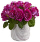 Nearly Natural Rose Artificial Arrangement in Marble Finished Vase Purple