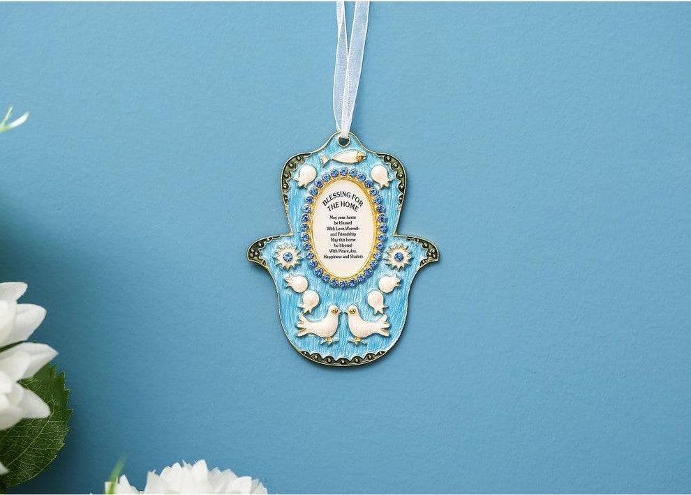 English Judaica Hamsa Shaped Home Blessing Hanging Wall Ornament  Pewter