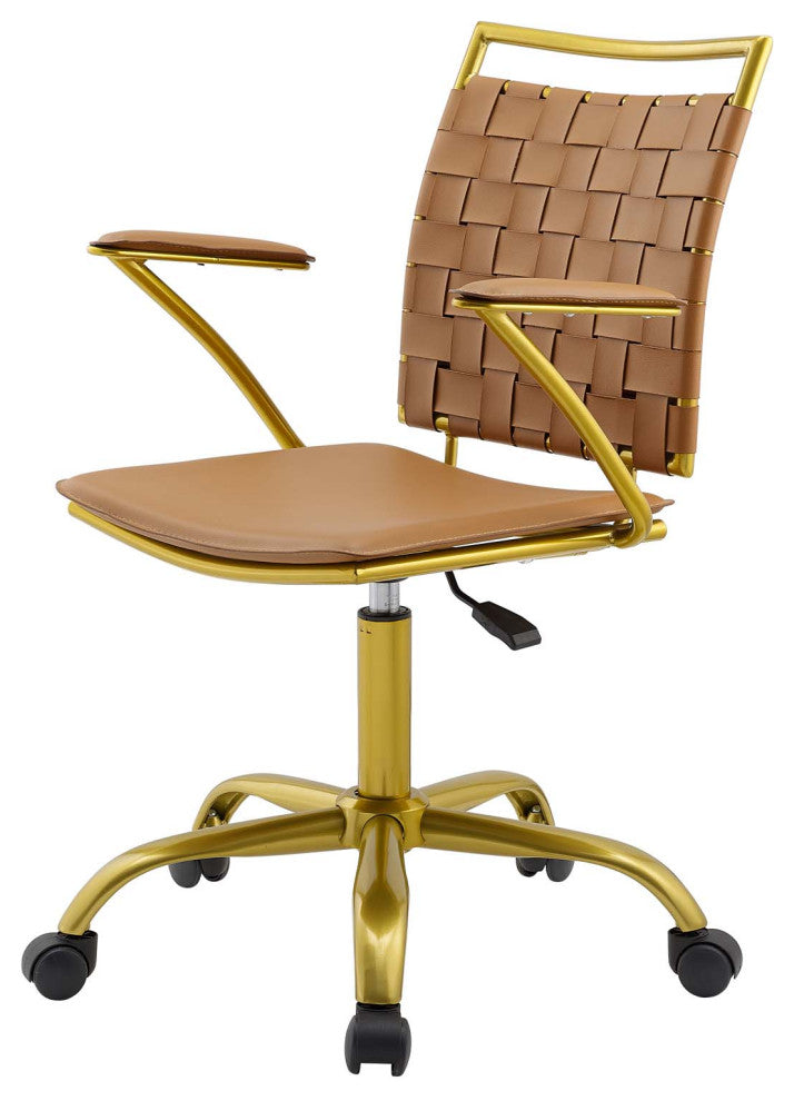 Computer Work Desk Chair, Faux Leather, Tan, Modern, Home Business Office
