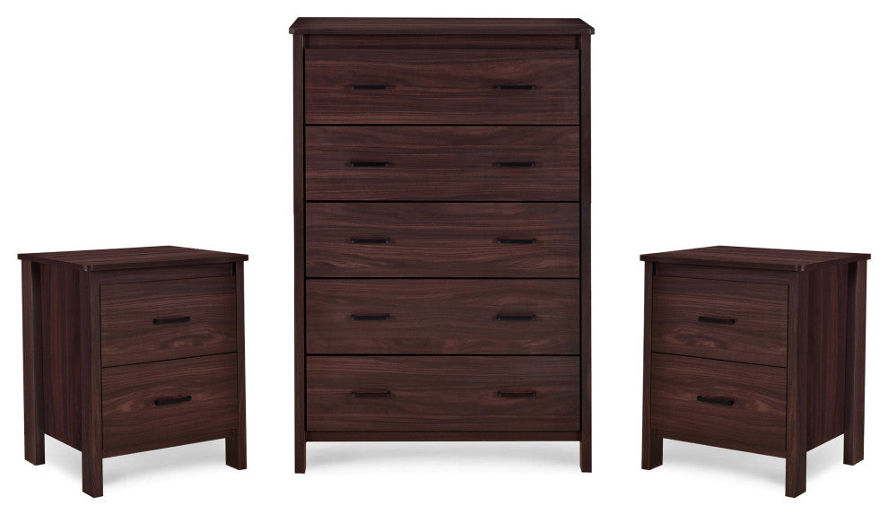 Titeca Contemporary 3 Piece Dresser and Nightstand Set, Wenge