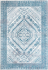 Boho Cottage Medallion Runner Rug, Blue/White, 5'x8'