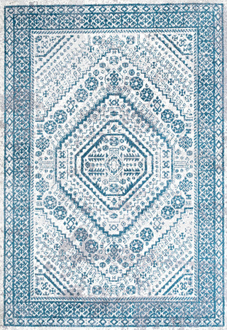 Boho Cottage Medallion Runner Rug, Blue/White, 5'x8'