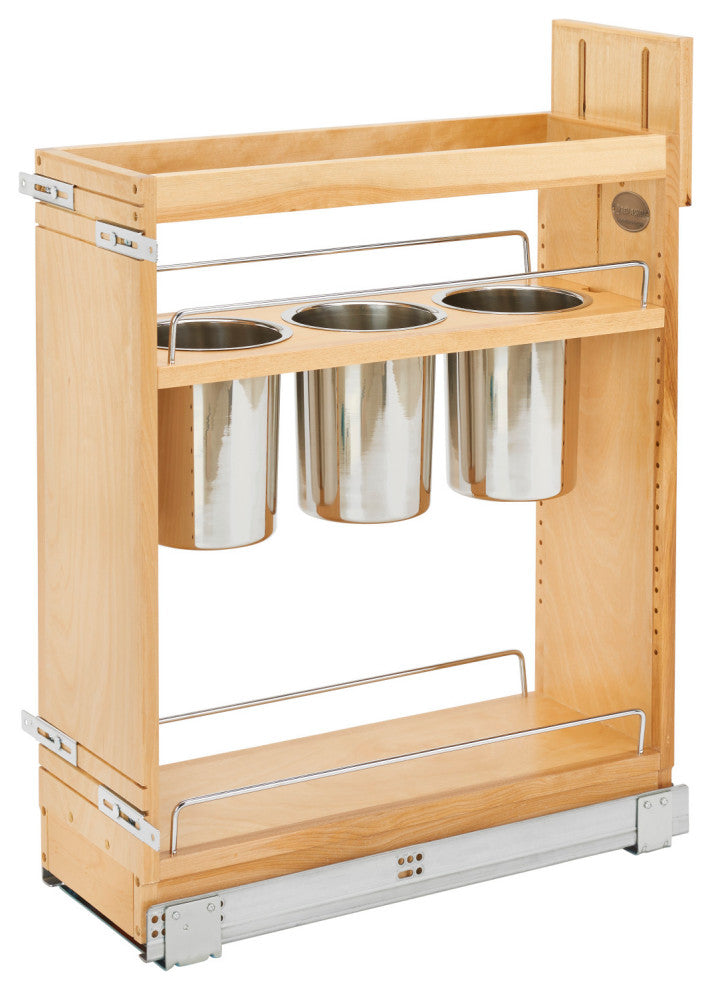 Wood Base Cabinet Utility Pull Out Organizer With Soft Close, 8.75"
