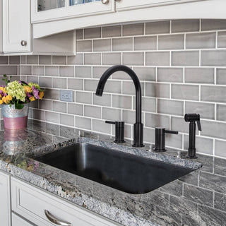 Two-Handles Copper Widespread Kitchen Faucet With Side Sprayer, Matte Black