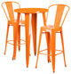 24" Round Orange Metal Indoor-Outdoor Bar 3-Piece Table Set With 2 Cafe Stools