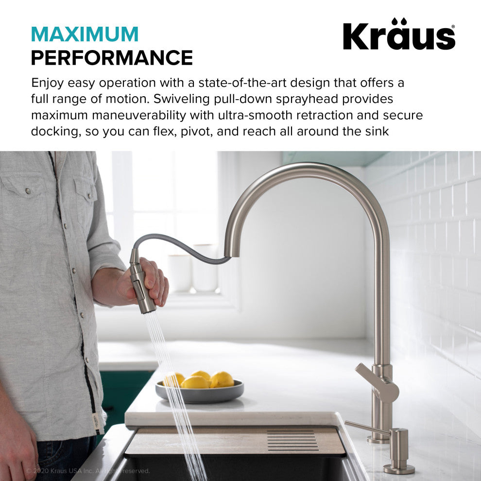 Oletto Pull-Down 1-Hole Kitchen Faucet, Spot Free Stainless Steel