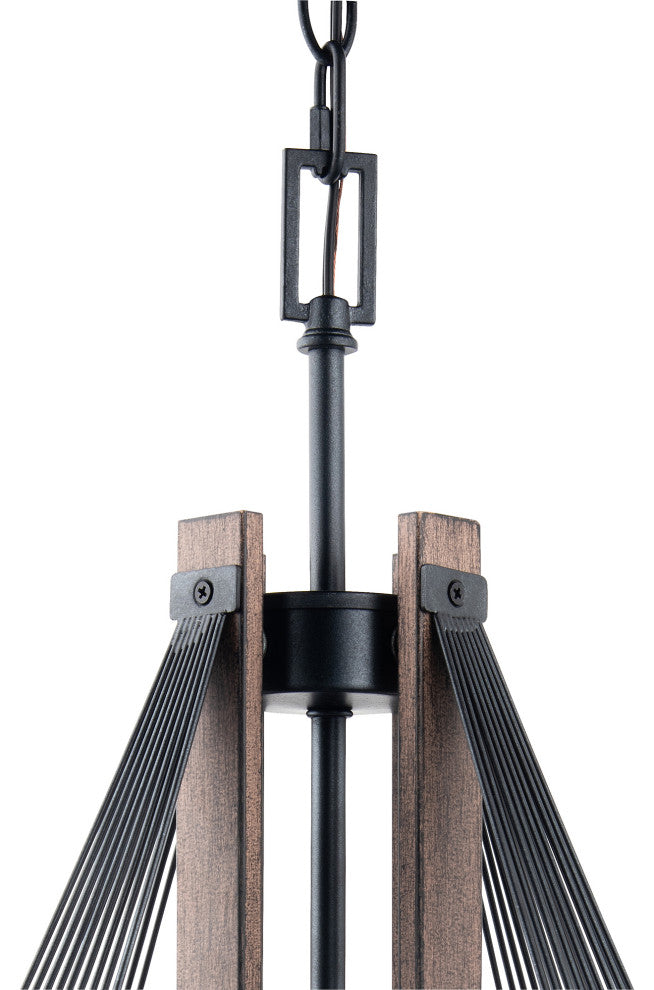 4 Light Black Wood Pendant