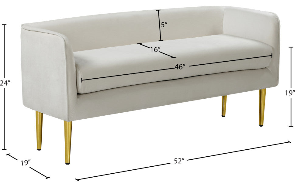 Audrey Velvet Upholstered Bench, Cream