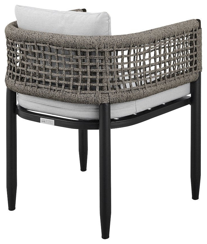 Outdoor Patio Dining Chair in Aluminum with Gray Rope and Cushions - Set of 2