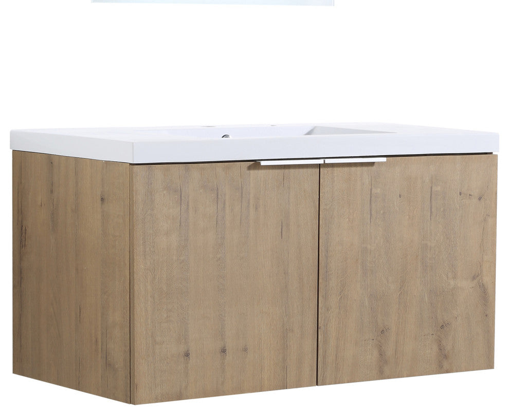 Bath Vanity Set, Imitative Oak, Resin Vanity Top, White, White Basin