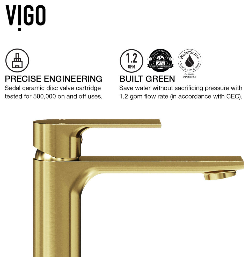 VIGO 6" H Davidson Single Handle Single Hole Faucet, Matte Brushed Gold, Without Extras