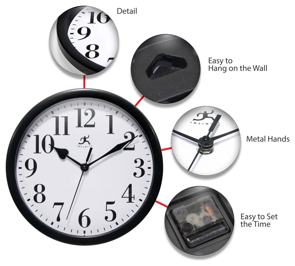 Black Plastic 9.58" Wall Clock
