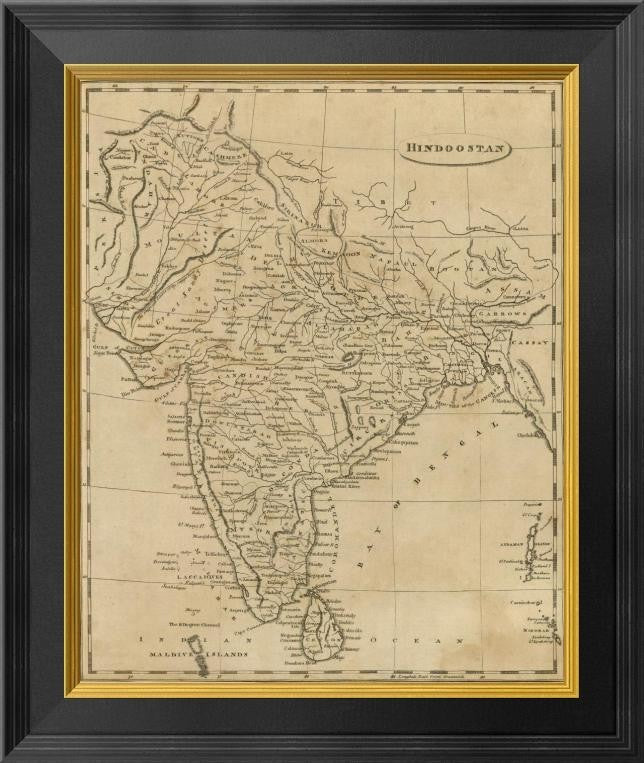 "Hindoostan, 1812" Framed Canvas Giclee by Aaron Arrowsmith, 17x20"