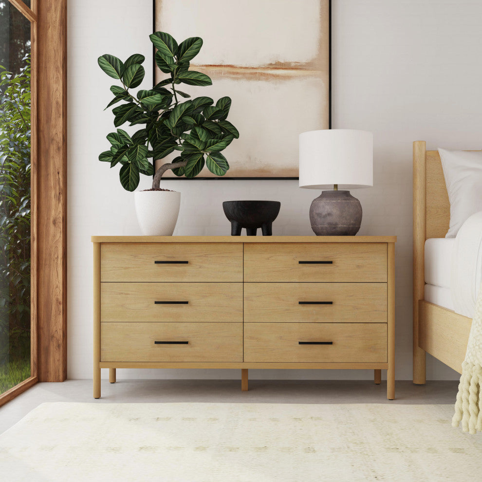 Lennon 6 Drawer Rounded Leg Dresser, Natural