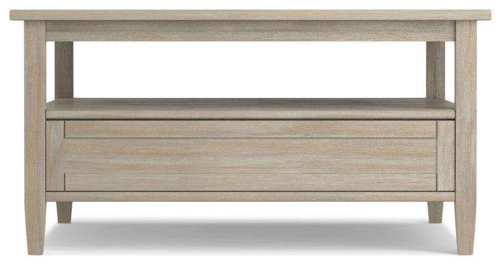 Warm Shaker Solid Wood 36 Inch Wide Square Coffee Table In Distressed Grey