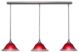 3 Light Mini Pendant In Brushed Nickel, 10" Raspberry Crystal Glass