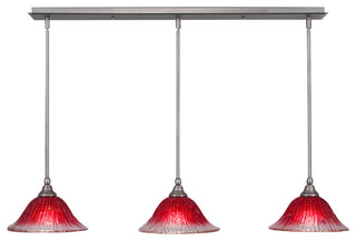 3 Light Mini Pendant In Brushed Nickel, 10" Raspberry Crystal Glass