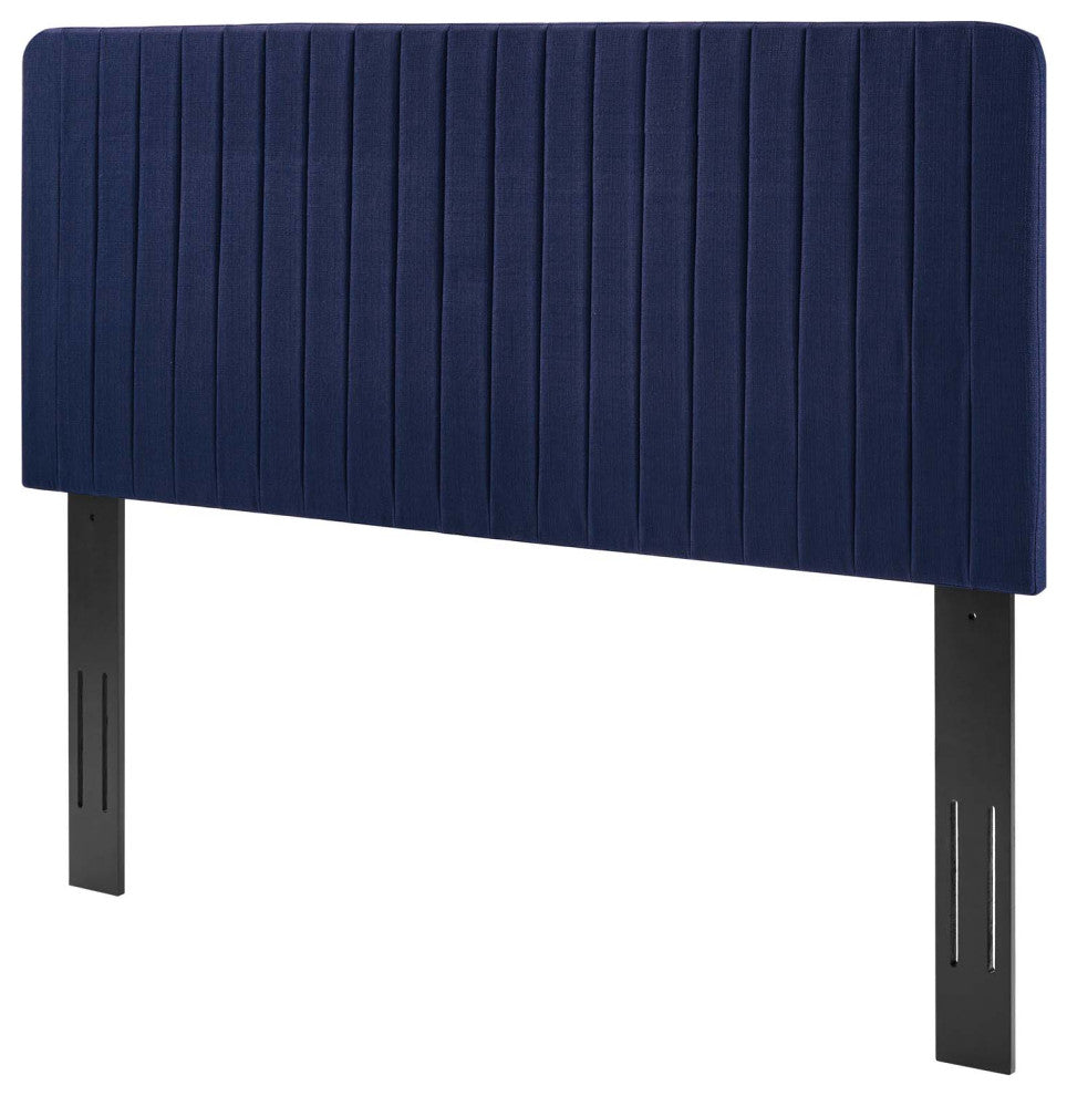 Tufted Headboard, Full Queen Size, Fabric, Dark Blue, Modern Contemporary