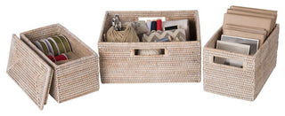 La Jolla Rattan Shelf Basket With Handles, Medium, White Wash