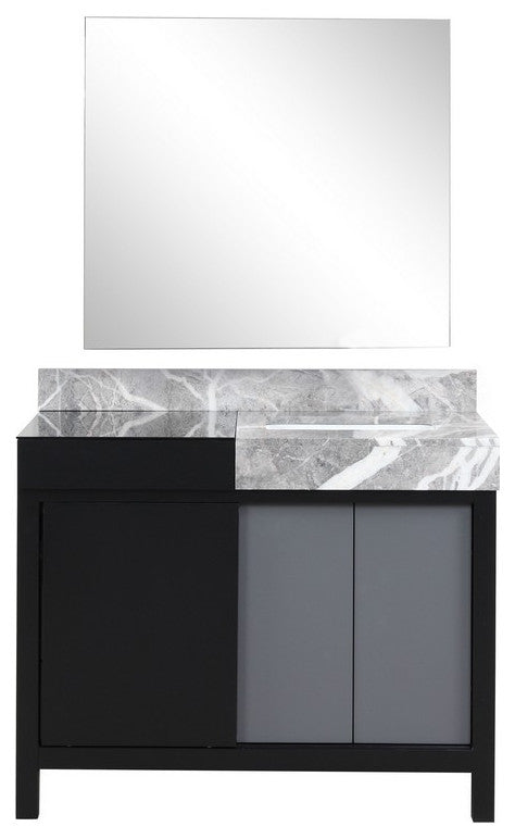 Zilara 42" Black and Grey Vanity, 34" Frameless Mirror