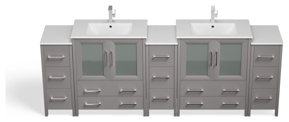 The Pullman Bathroom Vanity, Gray, 96", Double Sink, Freestanding