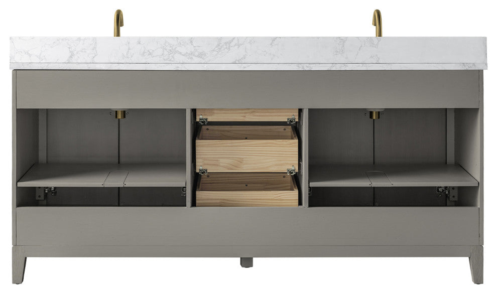 Vanity Art Bathroom Vanity with Engineered Marble Top and Sink, Driftwood Gray, 72" (Double Sink), Golden Brushed