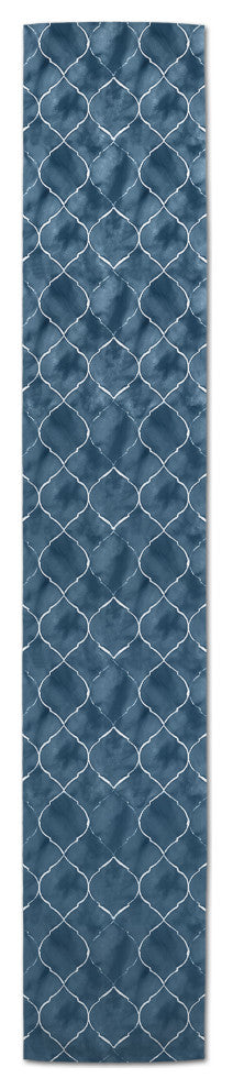 Blue Ogee Pattern 16x90 Cotton Twill Runner