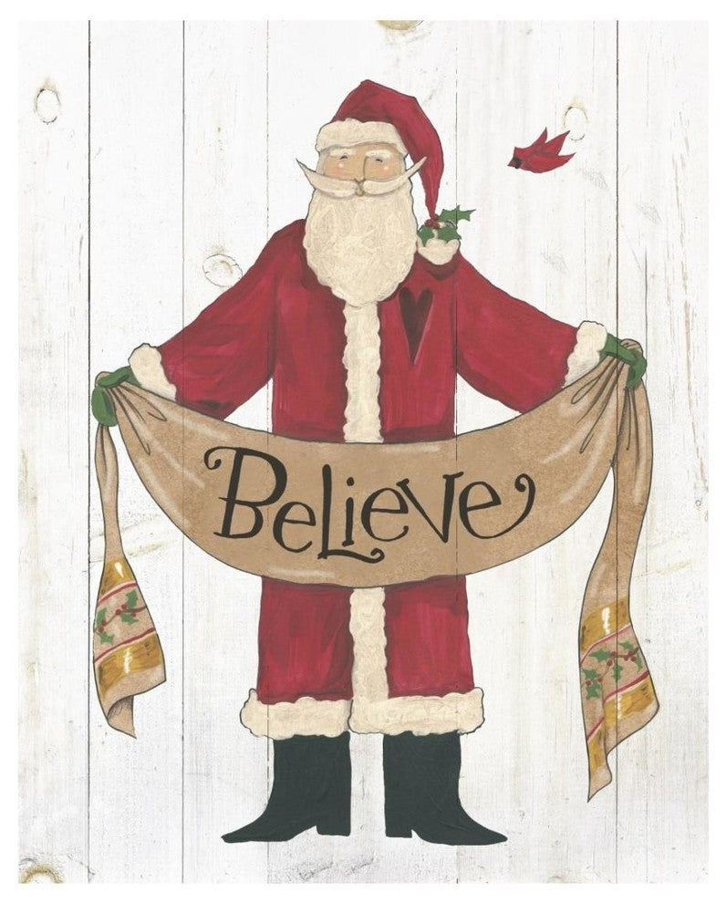 "Vintage St Nick IV on White Wood" Paper Print by Anne Tavoletti, 22"x26"