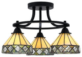 Paramount 3-Light Semi-Flush Light, Matte Black, 7" Diamond Peak Art Glass