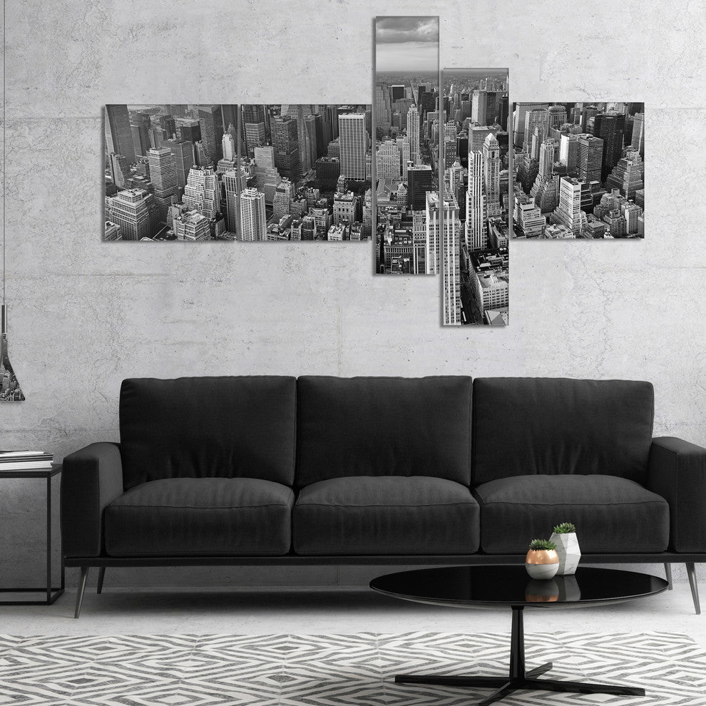 Panoramic Aerial View of Manhattan, Cityscape Canvas Print, 60"x32", 5 panels
