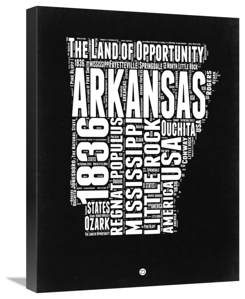 "Arkansas Black and White Map" Fine Art Print
