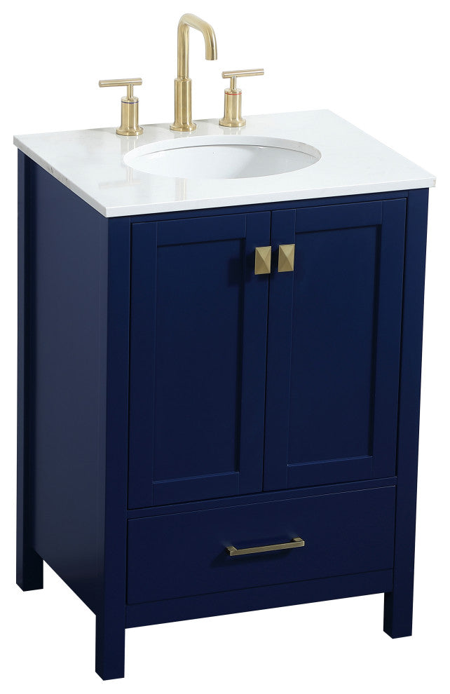 Isabel Single Bathroom Vanity, Blue, 24", Without Backsplash