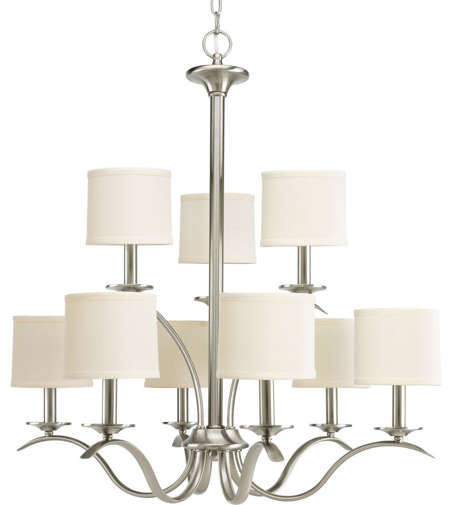 Inspire 9-Light, 2-Tier Chandelier, Brushed Nickel and Off-white