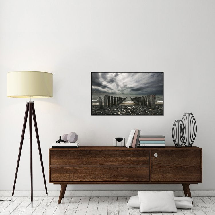 "Sea Defense" Framed Canvas Giclee by Leon, 41x25"