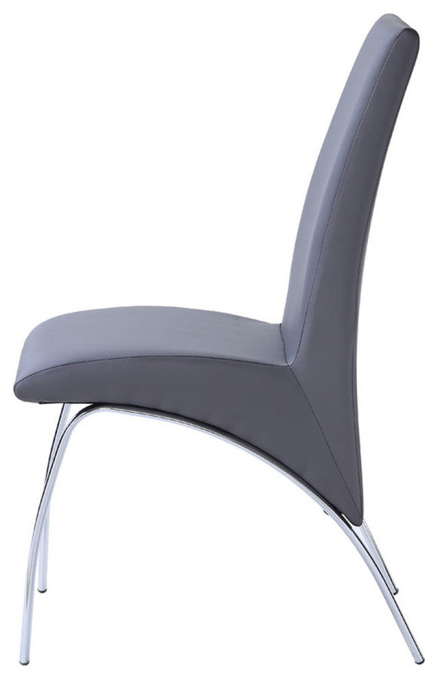 Set of 2 PU Upholstered Side Chair, Gray/Chrome Finish