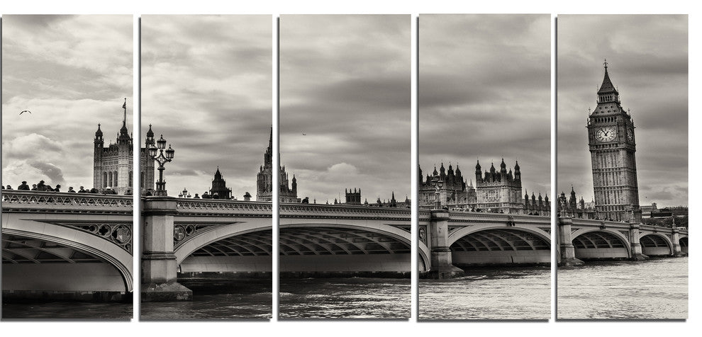Wonderful View of Westminster Bridge, Cityscape Canvas Print, 60"x28", 5 Panels