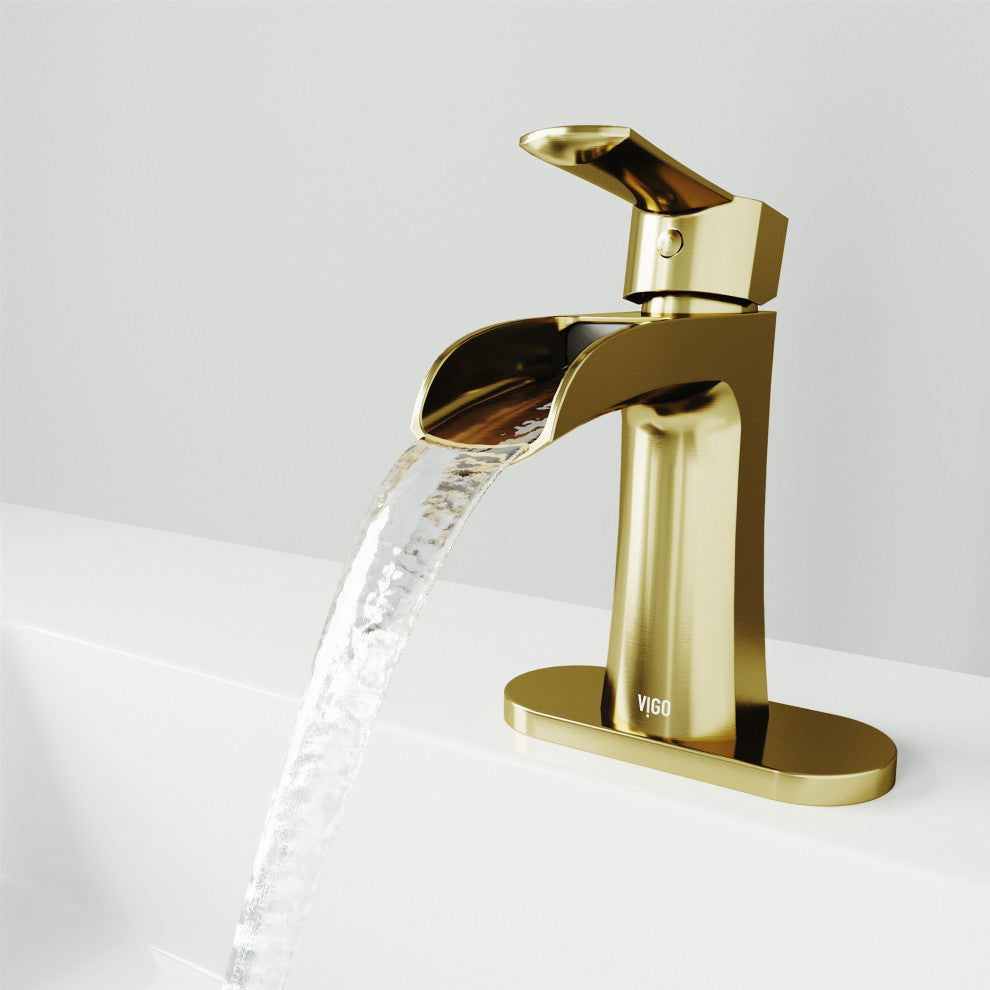 VIGO Paloma 7" H Single Handle Single Hole Bathroom Faucet, Matte Brushed Gold, With Deck Plate